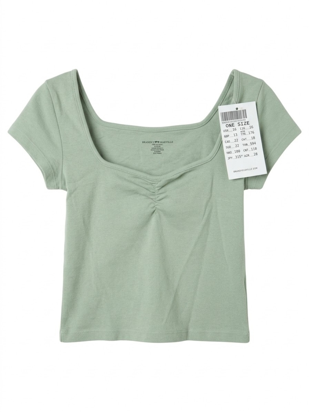 Brandy Melville Mint Sage Short Sleeve Ruched Scoop Crop Top